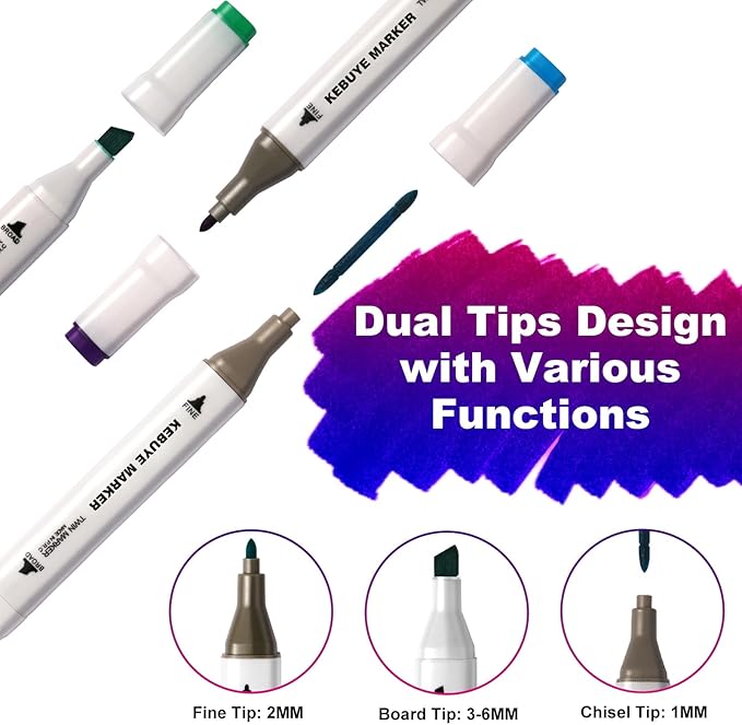 Alcohol Markers 100 Colors, Alcohol Based Marker with Case, Dual Tip Art Markers for Kids Adults Coloring Books, Sketch Permanent Marker Pens, School Supplies Christmas Gift
