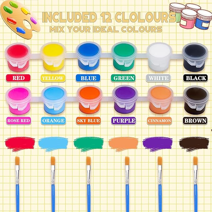 420Pcs Washable Acrylic Paint for Kids Arts and Crafts, 30 Gouache Watercolor Paint Sets of 12 Colors for Party Classroom Painting Supplies, 30 Flat and 30 Pointed Brushes