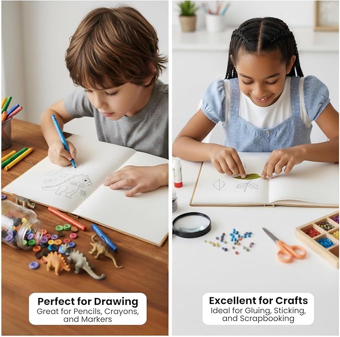 Kraft Hard Cover Blank Books for Kids 8.5x11 – 6 Pack of Unlined Journals with 36 Pages Each – Durable 120gsm Paper for Drawing, Sketching, Writing & Classroom Projects DIY Storybooks & Art Notebooks