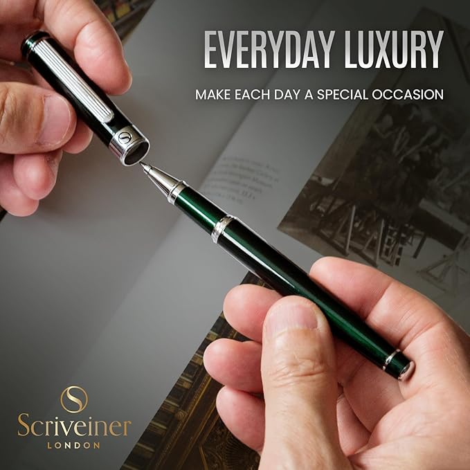 Scriveiner Personalized British Racing Green Rollerball Pen - Stunning Green Lacquer Luxury Pen with Chrome Finish, Schmidt Ink Refill, Engraved Roller Ball Gift Set for Men & Women, Custom Engraving