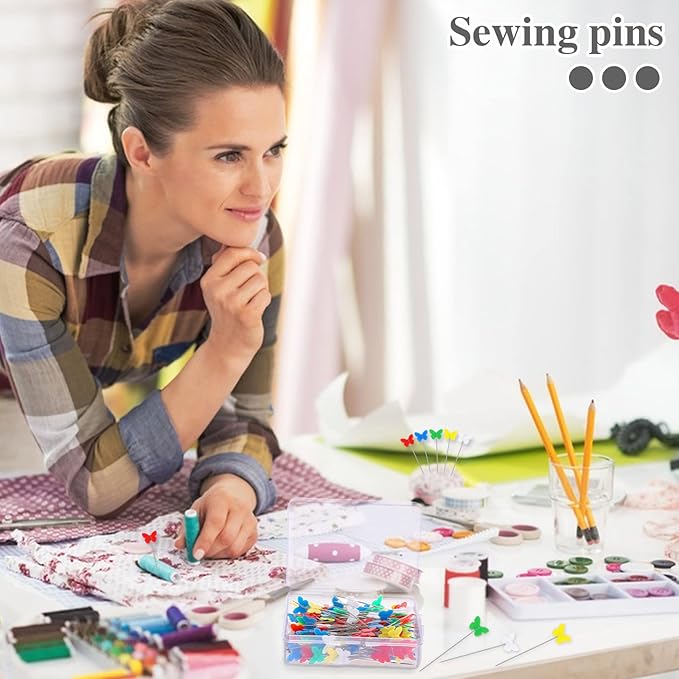 200 Pcs Flat Head Straight Pins, Sewing Pins Quilting Pins for Sewing DIY Projects Dressmaker Jewelry Decoration (Butterfly)