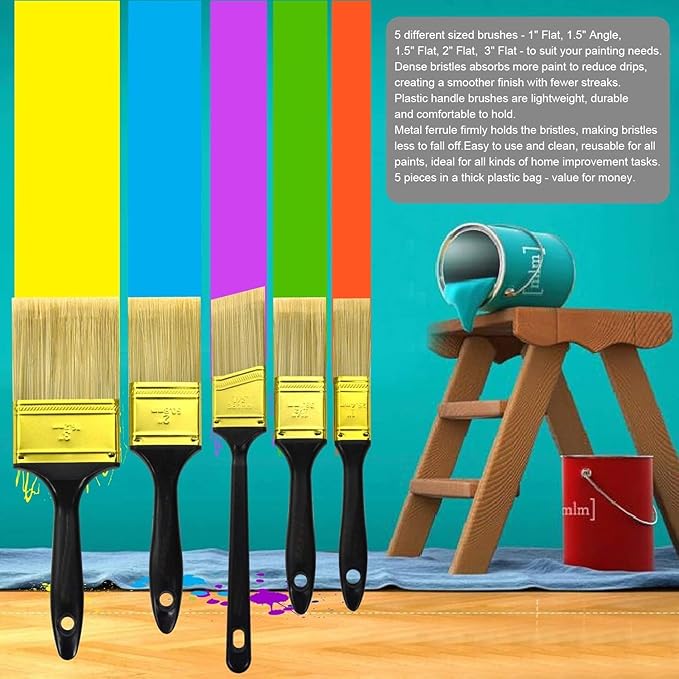 Great Andrew Paint Brushes, 30 PCS Great Value Multi use(3" 2" 1.5" 1" Flat &1.5" Angled) Paint Brush Pack, Paint Brushes Set for Home Furniture Fences Wall Trim