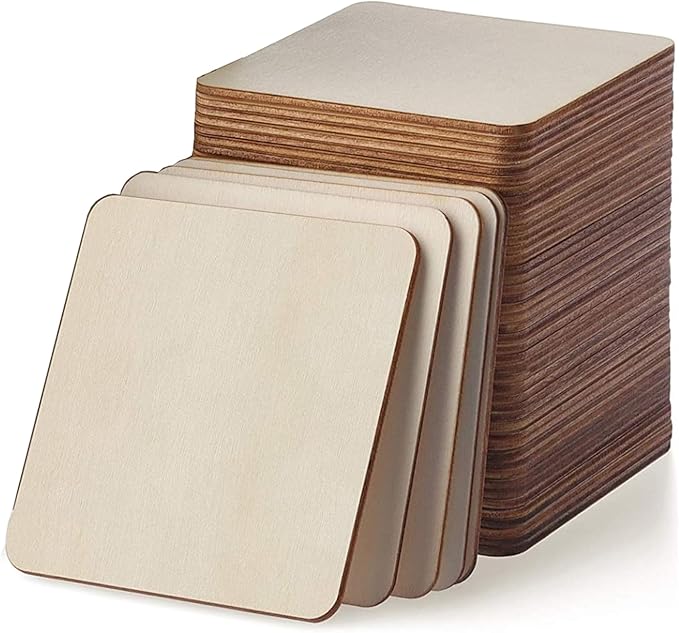 Unfinished Wood Pieces 80 Pcs 3"x3" inch Wood Board Wooden Squares Wooden Cutout Tiles, Rustic Craft Wood for Home Decoration, DIY Supplies