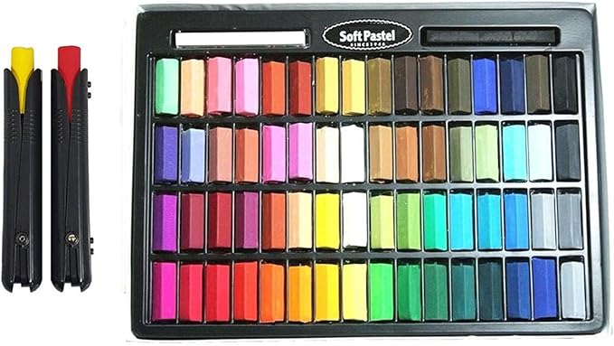 Non Toxic Soft Square Chalk Pastels Set of 64 Assorted Colors +(Pastel Holder 2pcs)/ Drawing Pastels, Soft Pastels Set For Artists