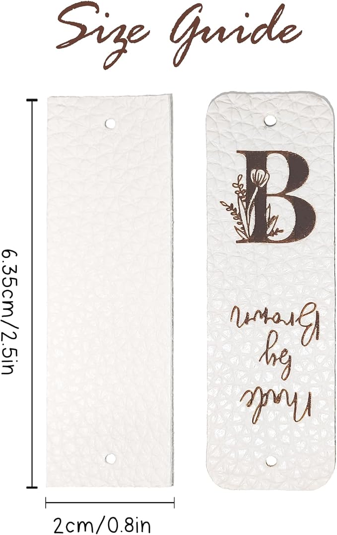 callie Personalized 10-100Pcs Leather Tags with Rivets - Custom Text & Initial, Handmade with Love Labels for Crochet Items, Gifts for Knitting Sewing Crafting Lovers