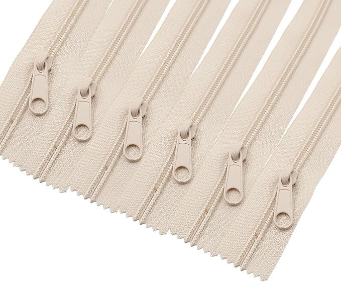 Leekayer #3 14 Inch Beige Nylon Zippers Bulk 10PCS 35.56 CM Zipper for DIY Tailor Sewing Pants Craft Bag,Luggage,Dress,Sofa Cushion,Pillow Bed Covers (Beige)