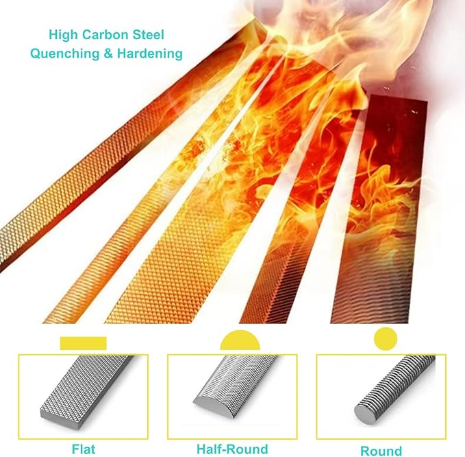 3 pcs Metal File Set, 8-inch,Professional High Carbon Steel File, Includes Flat/Round/Half-Round,Work for Metal, Wood