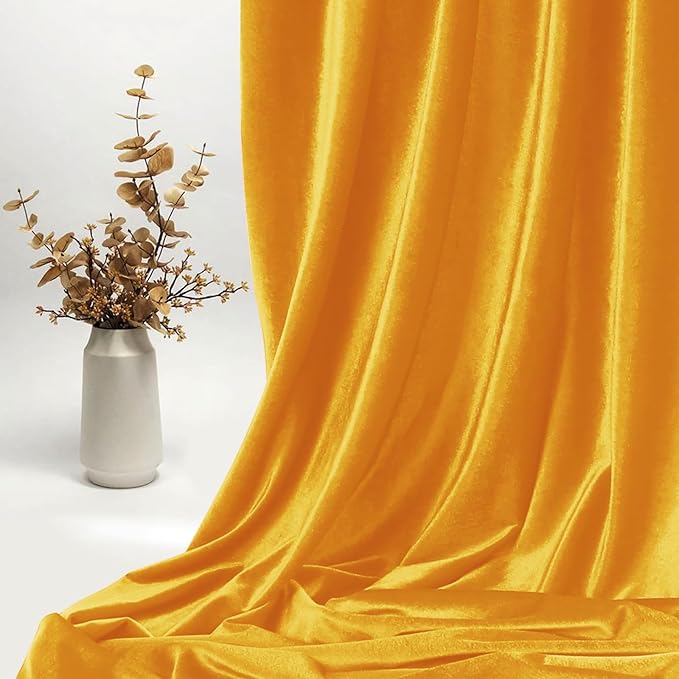 KKJIAF Yellow Stretch Velvet Fabric 60 Inch Wide, 1 Yard Soft Stretchy Fabric for Sewing Clothes, Apparel, Costume, Crafts - 90% Polyester 10% Spandex