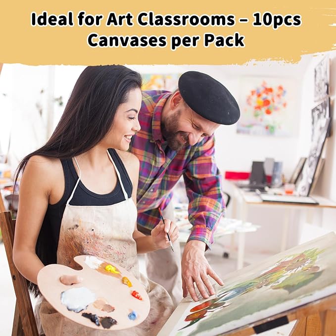 10-Pack 12x16” Stretched Canvas – 100% Cotton with Natural Cottonseed Husk, 5/8” Deep Frame, Triple Primed Acid-Free White Canvas, No Bleed-Through, Warp-Resistant– Ready for Acrylics, Oils, Gouache