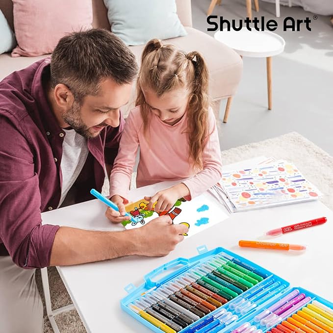 Shuttle Art 48 Colors Gel Crayons for Toddlers, Non-Toxic Crayons Set with 1 Brush and Foldable Case for Kids Children Coloring, Crayon-Pastel-Watercolor Effect, Ideal for Window Paper Glass