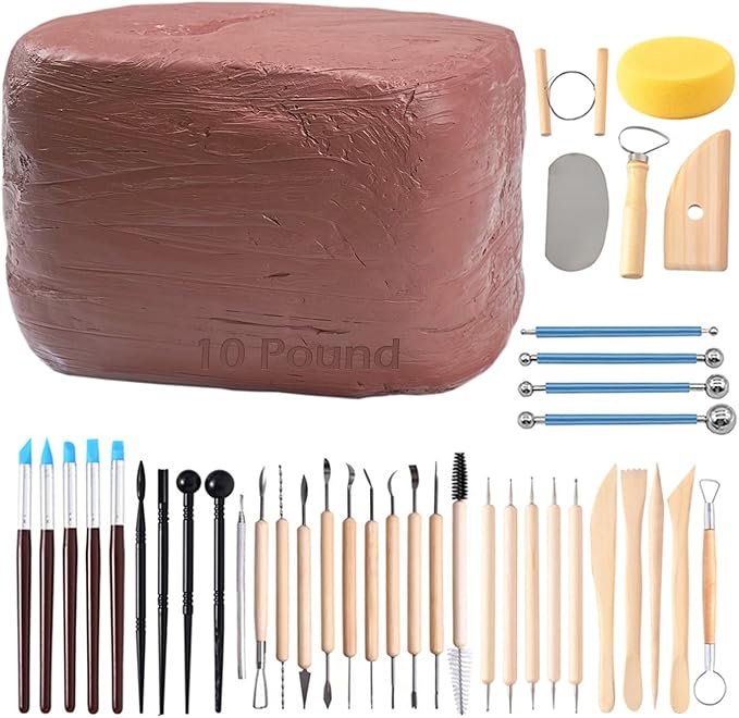 ReArt Natural Air-Dry Clay, Pottery Clay10LBs with 40 Pcs Pottery Tools Clay Sculpting Tool Set, All-Purpose Modeling Clay (Terra Cotta)