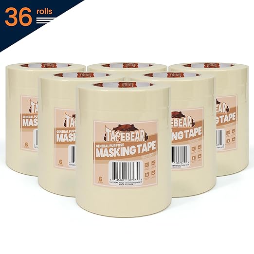 TAPEBEAR General Purpose Masking Tape 1 Inch x 60 Yards, Beige White Painters Tape for Painting, Labeling, DIY Arts Crafts, Home Office School Projects, 36 Rolls