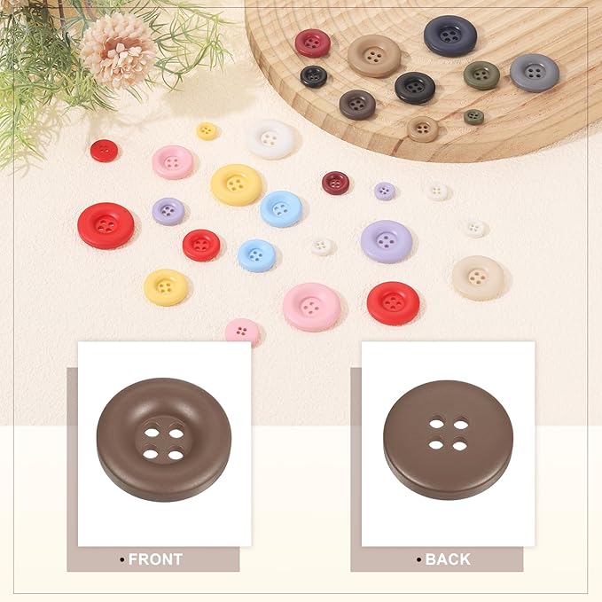 HARFINGTON 50pcs Sewing Button 20mm (3/4 Inch) 4 Holes Resin Thickened Round Crafting Replacement Buttons for Clothing DIY Crafts Decoration, Dark Brown