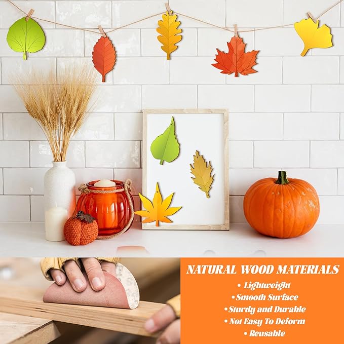 Subacy 80 PCS Unfinished Wood Cutouts 8 Styles DIY Wooden Crafts, Autumn Maple Ornaments Painting Kit for Kids, Birthday Thanksgiving Creativity Arts & Crafts (Maple Leaves)