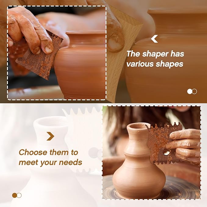 Amylove 7 Pcs Pottery Tools Pottery Foot Shaper Trimming Tools Profile Rib Bundle Foot Shaper for Ceramics for Carving Clay Molds Clay Texture Ribs Ceramics, Beech Wood (Reddish Brown)