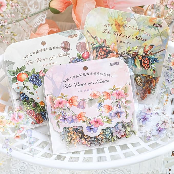 180pcs Colorful Floral Stickers Wildflower Plant Aesthetic Sticker Scrapbook Journaling Supplies, PET Transparent Vintage Stickers, DIY Crafts Decorative Decals for Journaling Photocard Gift Wrapping