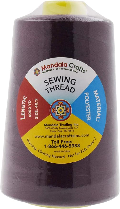 Mandala Crafts 4 Pack of Serger Threads Cones Spools - 40S/2 24000 Yards Polyester Burgundy Threads for Sergers Machine and Overlock Quilting Sewing Machine