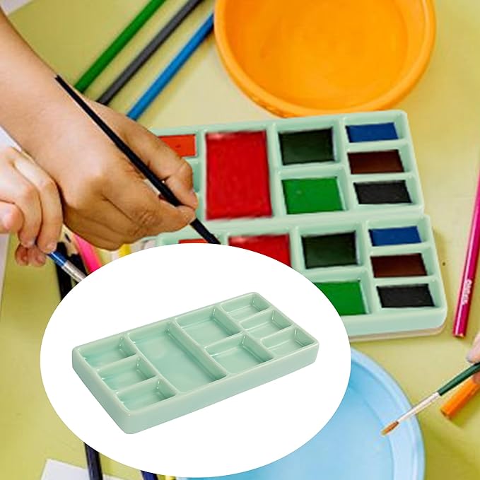 Porcelain Watercolor Palette - 10 Well Ceramic Artist Paint Palette with Mixing Tray for Painting and Craft Projects（Green）