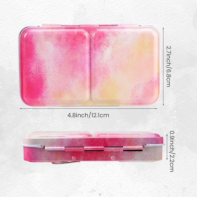 Pink Watercolor Tin Palette with 14 Empty Half Pans - Sturdy Travel Palette for Gouache, Watercolor, Acrylic Painting