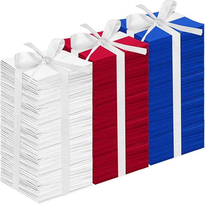 Buryeah 100 Pieces 10 x 10 Inches Cotton Fabric Squares Precut Quilting Fabric Bundles Solid Colors Layer Cakes Quilt Material for DIY Craft Sewing Embroidery(Red, White, Blue)