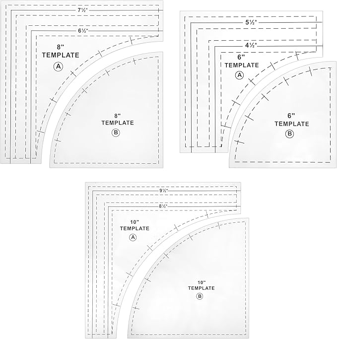 3 Set Drunkards Quilting Templates 10, 8, 6 Inch Quilting Rulers for Cutting Patterns with 1/4" Seam Allowance Supplies for Sewing Cut Measurement DIY Craft Quiltings Tools
