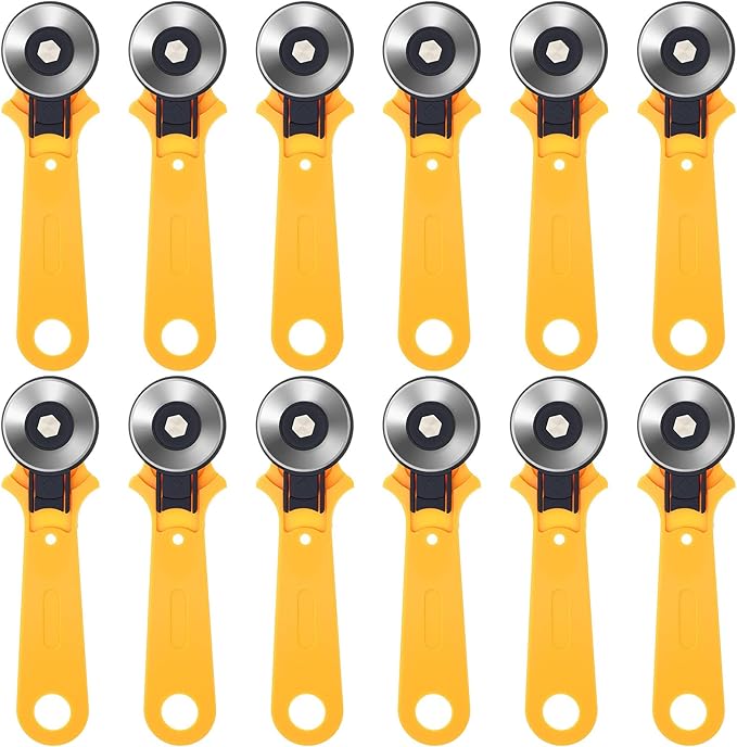 Lothee 12 Pcs 45mm Rotary Cutter for Fabric Precision Cloth Cutting Tool with Safety Lock for Sewing, Arts & Crafts with Comfortable Handle Craft Supplies