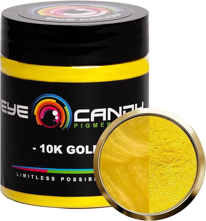 Eye Candy Pigments Premium Gold Mica Powder - 10k Gold (25gr) - for Epoxy, Resin, Soap, Paint, Woodworking, Acrylic Pouring, Bath Bombs, Fishing Lures - DIY Arts and Crafts Additive