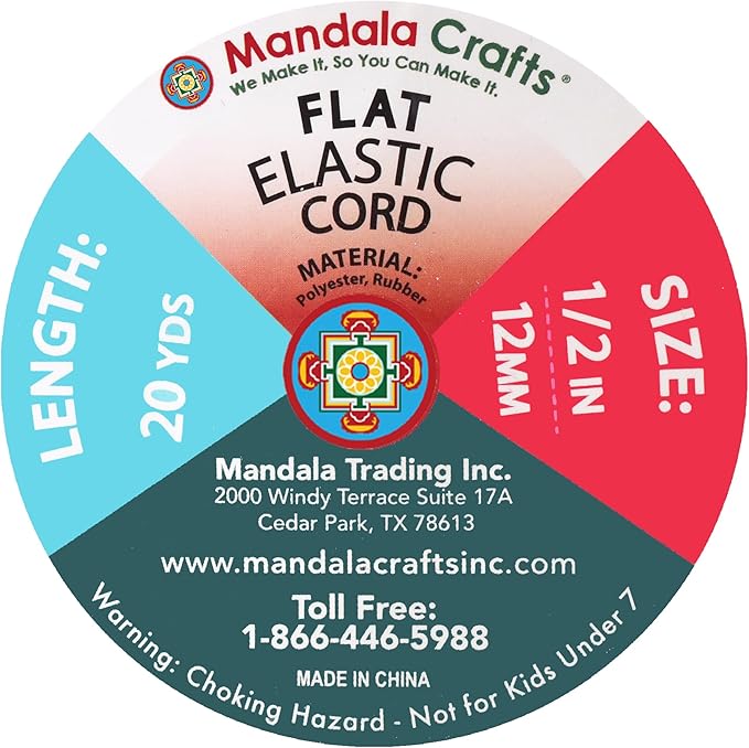 Mandala Crafts 12mm 20 Yds Roll of Khaki Elastic Bands for Sewing - 1/2 Flat Elastics Cord - 1 2 Inch Braided Stretch Straps for Crafting