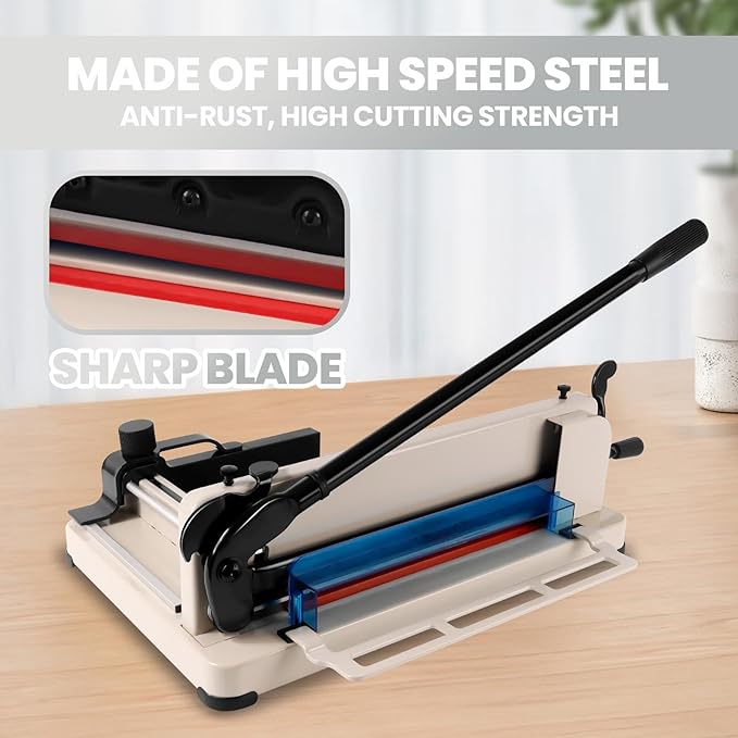 Heavy Duty 12-inch Guillotine Table Paper Cutter, White(A3), 400-Sheet Paper Cutter with Double Safety Protection for Office, School, Commercial, Larger area (12in)