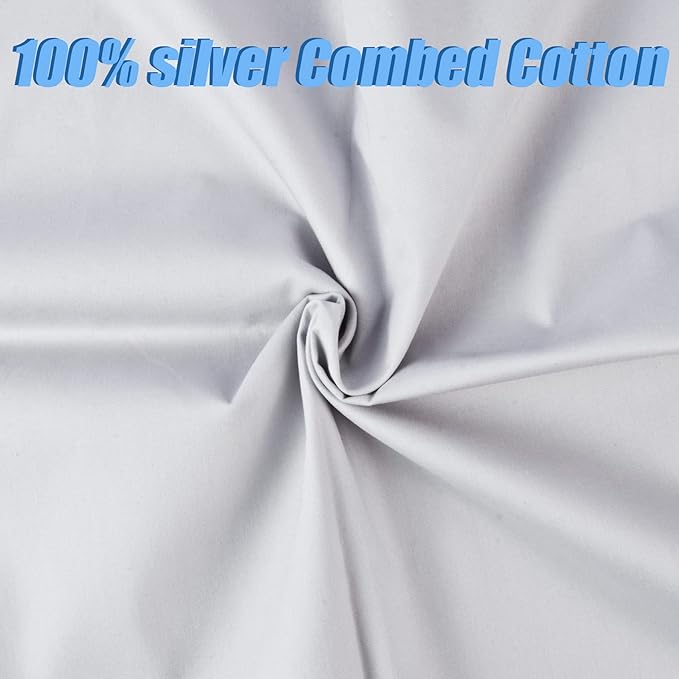2 Yard Silver Cotton Fabric,Natural Cotton Poplin Fabric by The Yard, 59 Inches Wide 100% Cotton Fabric,Soft Embroidery Muslin Quilting Material for Sewing Material Apparel Cloth