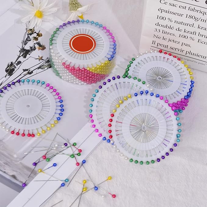 960pcs Straight Pins Sewing Set, 2 Rolls of 480pcs Each, Multi-Color Pins for Fabric, Hijab Pins & Backpack Sewing for Christmas & Other Crafts Making
