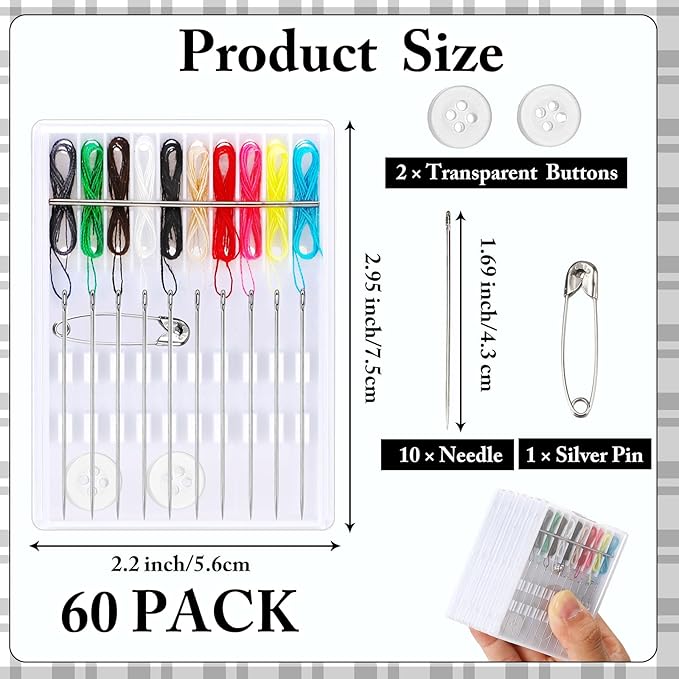 Leyndo 60 Boxes Quick Fix Sewing Kit Pre Threaded Needle Travel Kit Personal Needle and Thread Mending Sewing for Christmas Cloth Repairing Home Necessities(Assorted Color,10 Threads)