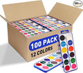 100 Pack Watercolor Paint Set for Kids, 12 Colors Watercolors Paints with Paint Brush, Kids Watercolor Paint Set for Party Favor, Classroom,School Supplies.