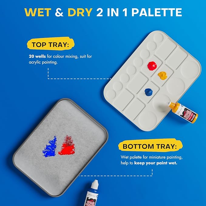 Wet Pallet for Painting Miniatures - Golden Maple 2 in 1 Dry and Wet Palette with Lid, Including 100PCS Palette Paper, 4PCS Sponges