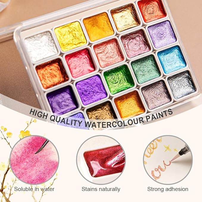 Color Shifting Watercolor Paint, Metallic Watercolor Paints Shifting Watercolor Painting Set, Shimmer Watercolor Paints Pearlescent Watercolor Paint Set (B_Large 20 Colors)