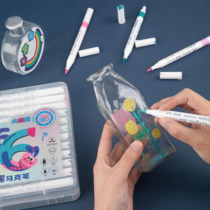 36 Colors Acrylic Paint Markers, Dual Tip Round and Brush Tips for Detailed Art, Crafting, Rock Painting, Wood, Glass, Ceramic