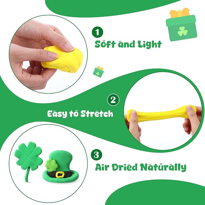 72 Pcs 38oz Air Dry Clay Bulk Modeling Ultra Lightweight Foam Modeling Clay for Kids Adults DIY Set Party Crafts Gifts and School Project Supplies (St. Patrick's Day Color)