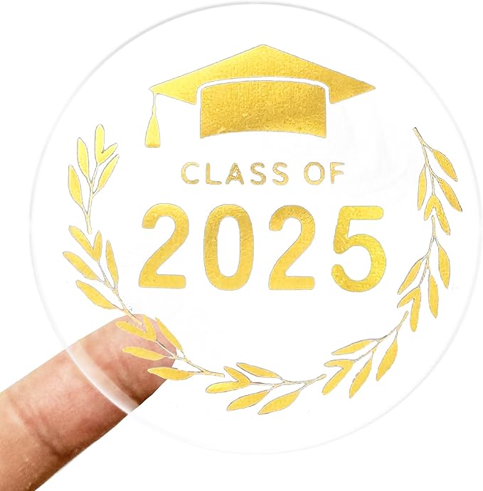 100 Pcs Graduation Stickers, Class of 2025, Transparent Congrats Graduation Labels, Grad Party Supply, Graduation Cap Stickers for Scrapbooks Envelopes 1.6 Inch (gold, class of 2025-1)