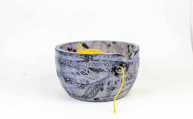Nagina International Exquisite Premium Yarn Ball Storage Bowls | Hand Painted Lovely Decor Yet Functional Yarn Dispenser (Large ( 7 x 4 x 7 Inches), Ash Grey)