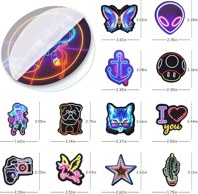 Water Bottle Stickers 200 Pcs Cool Neon Sticker Packs, Prizes for Kids Classroom Reward, Waterproof Vinyl Stickers for Water Bottles Laptop Skateboard Journal Scrapbooking Notesbook Guitar Luggage etc