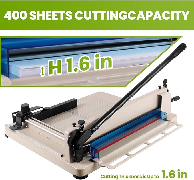 Heavy Duty Paper Cutter 17", Guillotine A3 Paper Cutter, 400 Sheets Capacity Paper Trimmer, Double Safety Protection Durable HSS Blade for Cutting Paper