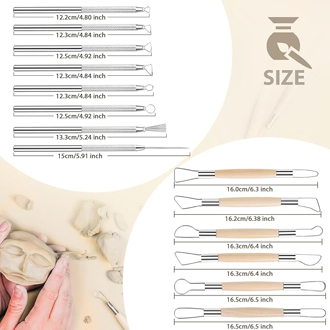 SHENOMAD 14PCS Clay Tools Kit Pottery Modeling Ceramics Polymer Tools Set for Air Dry Clay Carving Molding Pottery Crafting Beginners
