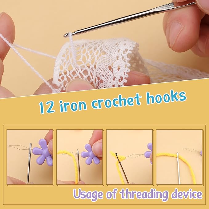 IMZAY 110 Pcs Crochet Hooks Set, Crochet Hooks with Storage Case, Ergonomic Knitting Needles Blunt Needles Stitch Marker DIY Hand Knitting Craft Art Tools for Beginners - Purple