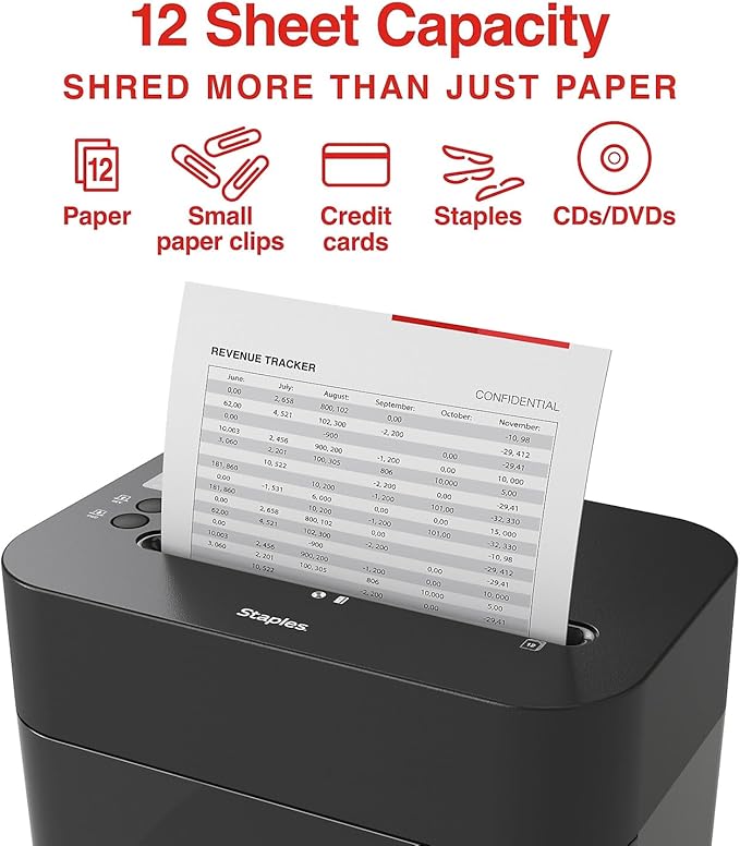 Staples 12-Sheet Micro-Cut Shredder – Compact High-Security Shredding for Home & Office