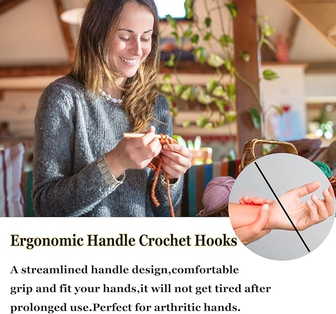 Beech Wood Crochet Hooks,10mm Ergonomic Handle Crochet Hook Hand DIY Comfortable Smooth Long  Crochet Needle for Crocheting Yarn and Beginners,Experienced Crochet Lovers
