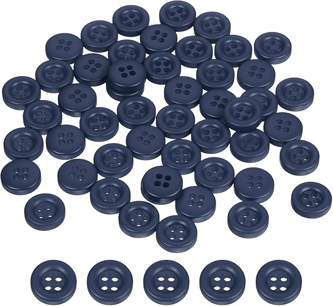HARFINGTON 50pcs Sewing Button 11mm (15/32 Inch) 4 Holes Resin Thickened Round Crafting Replacement Buttons for Clothing DIY Crafts Decoration, Dark Blue
