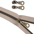 #5 Antique Brass Metallic Nylon Coil Zippers by The Yard Bulk Beige Tape 10 Yards with 25Pcs Pulls for DIY Sewing Craft Bags YIGUANXIN