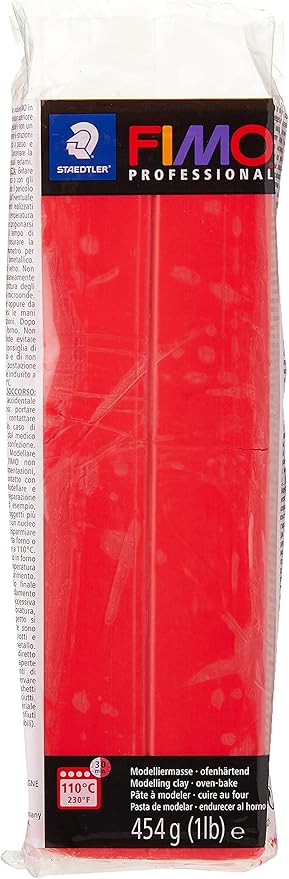 STAEDTLER 8041-200 FIMO Professional Oven-Hardening Polymer Modelling Clay, 454g - True Red (Single Block)