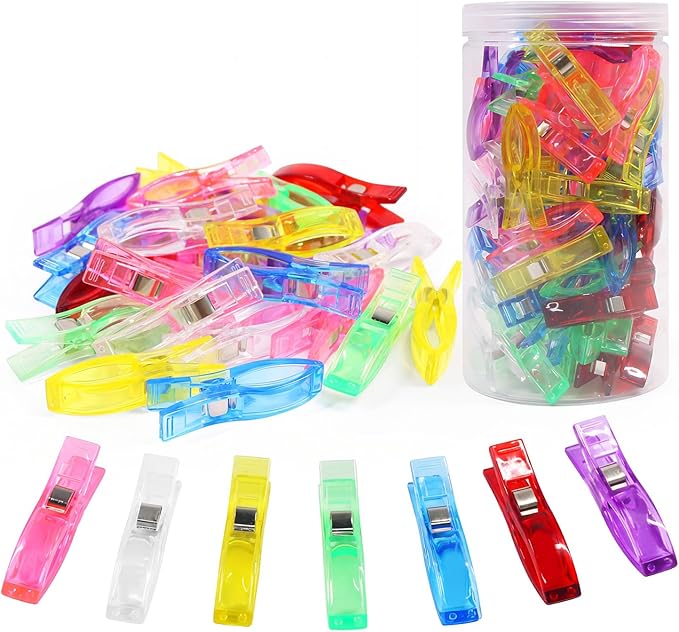 Coideal Large Sewing Fabric Clips, 77 Pcs Jumbo Quilt Clips for Quilting with Plastic Tub, Assorted Bright Colors (Multicolored)