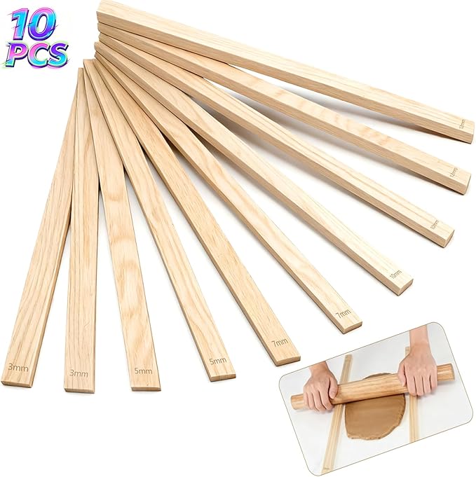 Clay Rolling Pin Guides, 10Pcs Pottery Teaching Rolling Mud Stick Guide, Pottery Tools, Wooden Slab Roller, Clay Tools, Mudboard Tools for Polymer Thickness